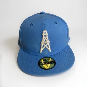 Mens Houston Oilers New Era Light Blue Retro 59FIFTY Fitted Hat. Size 7 NEW NWT
